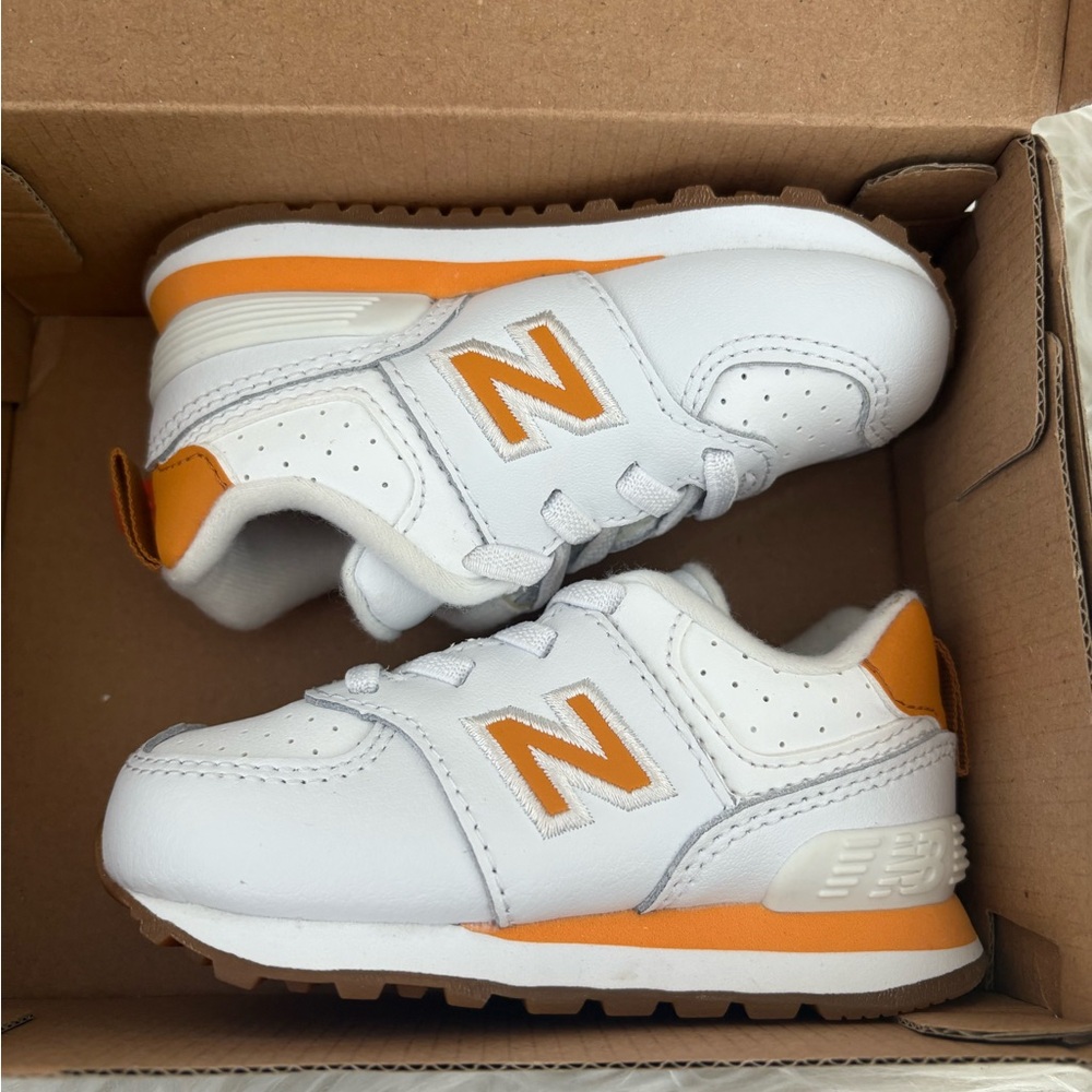 New Balance Kids' White and Orange Sneakers